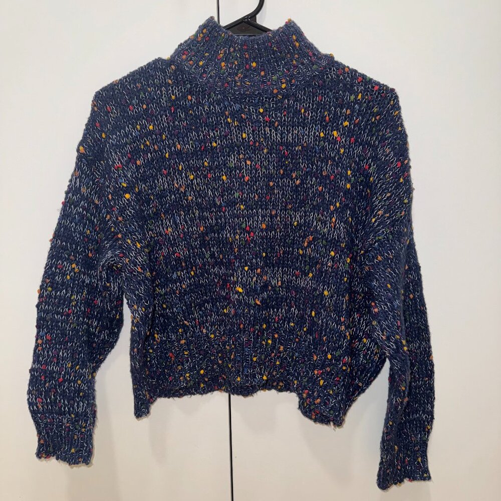 Alya Francesca's Navy Rainbow Confetti Turtleneck Sweater
